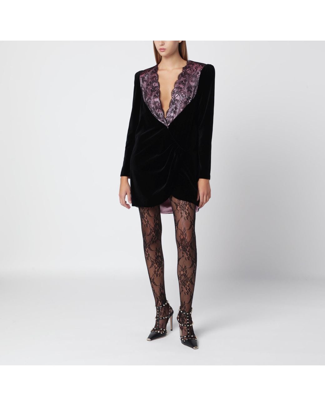 Valentino Black Short Velvet Dress With Lace