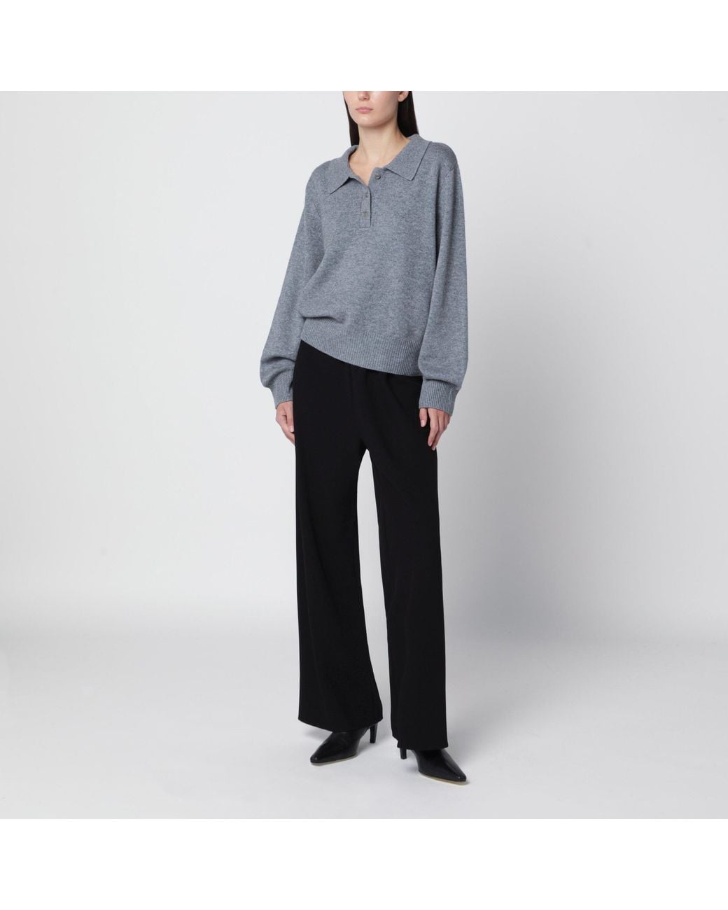 Almada Label Gray Gine Wool And Cashmere Polo Sweater