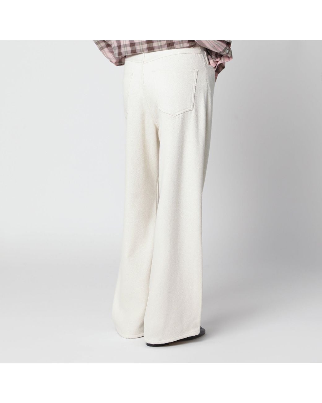 Auralee White Wide-Leg Ivory Silk Denim Trousers