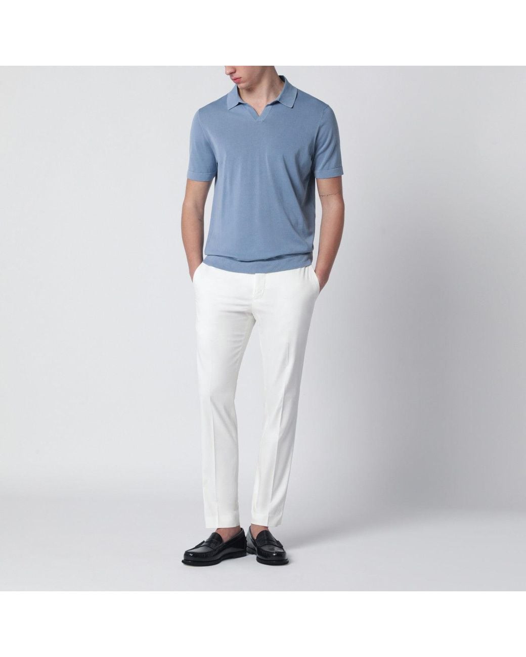 PT Torino White Slim Fit Cotton Blend Trousers for men