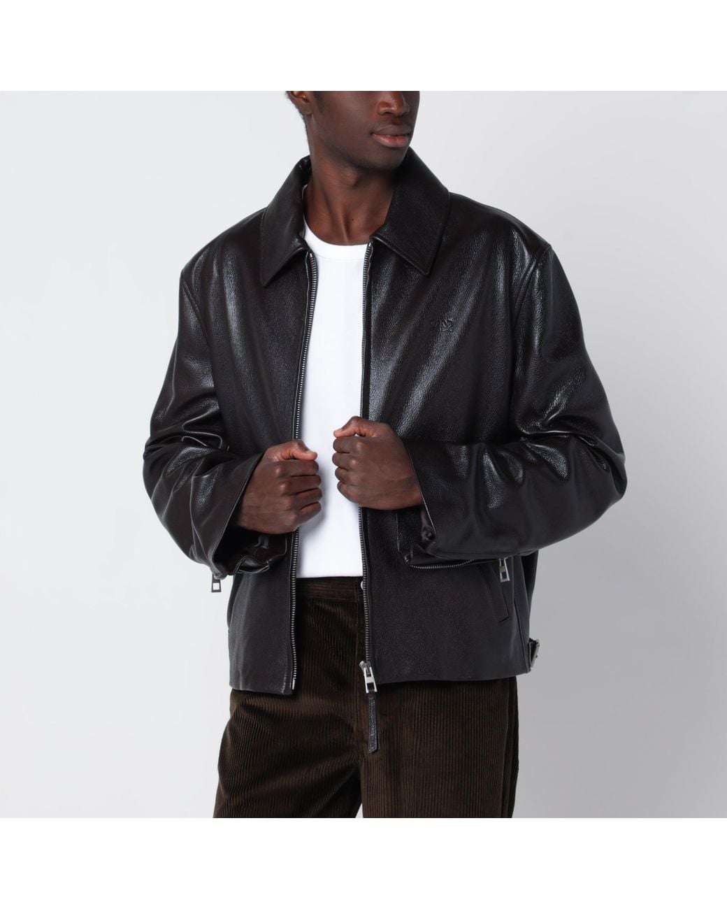 Loewe Black Dark Deerskin Zip-Up Jacket for men