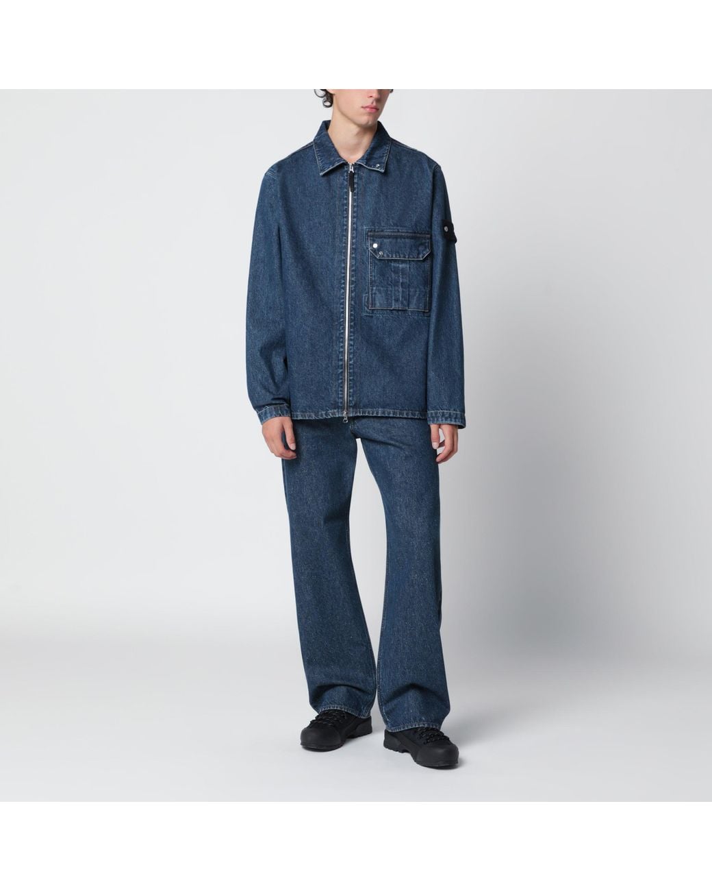 Stone Island Blue Light Bull Denim-Tc Overshirt for men