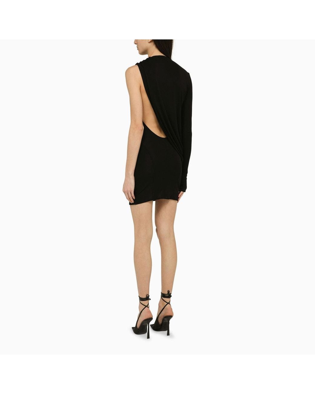 ANDREADAMO Black Viscose One-shoulder Dress With Drape