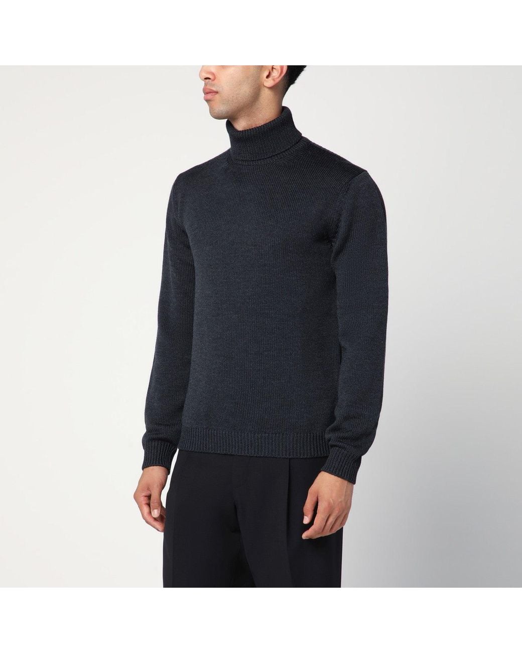 Roberto Collina Blue Anthracite Wool Turtleneck Sweater for men