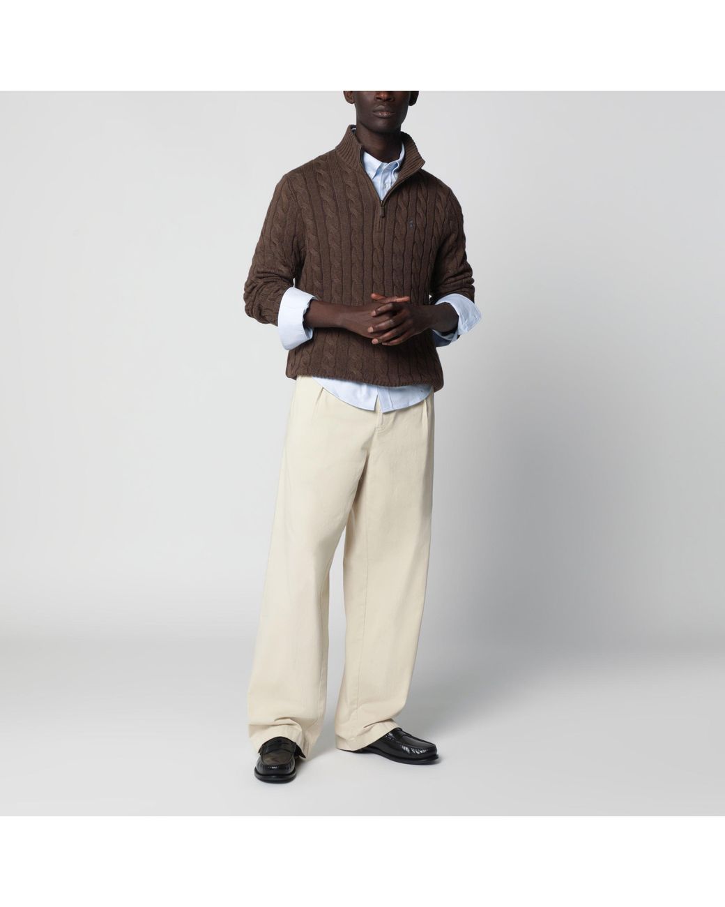 Polo Ralph Lauren Brown Cotton Quarter-Zip Sweater for men