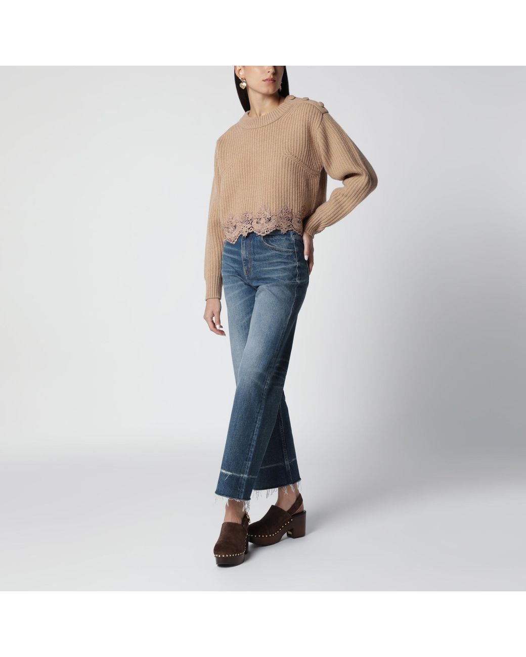 Chloé Natural Cropped Turtleneck Sweater