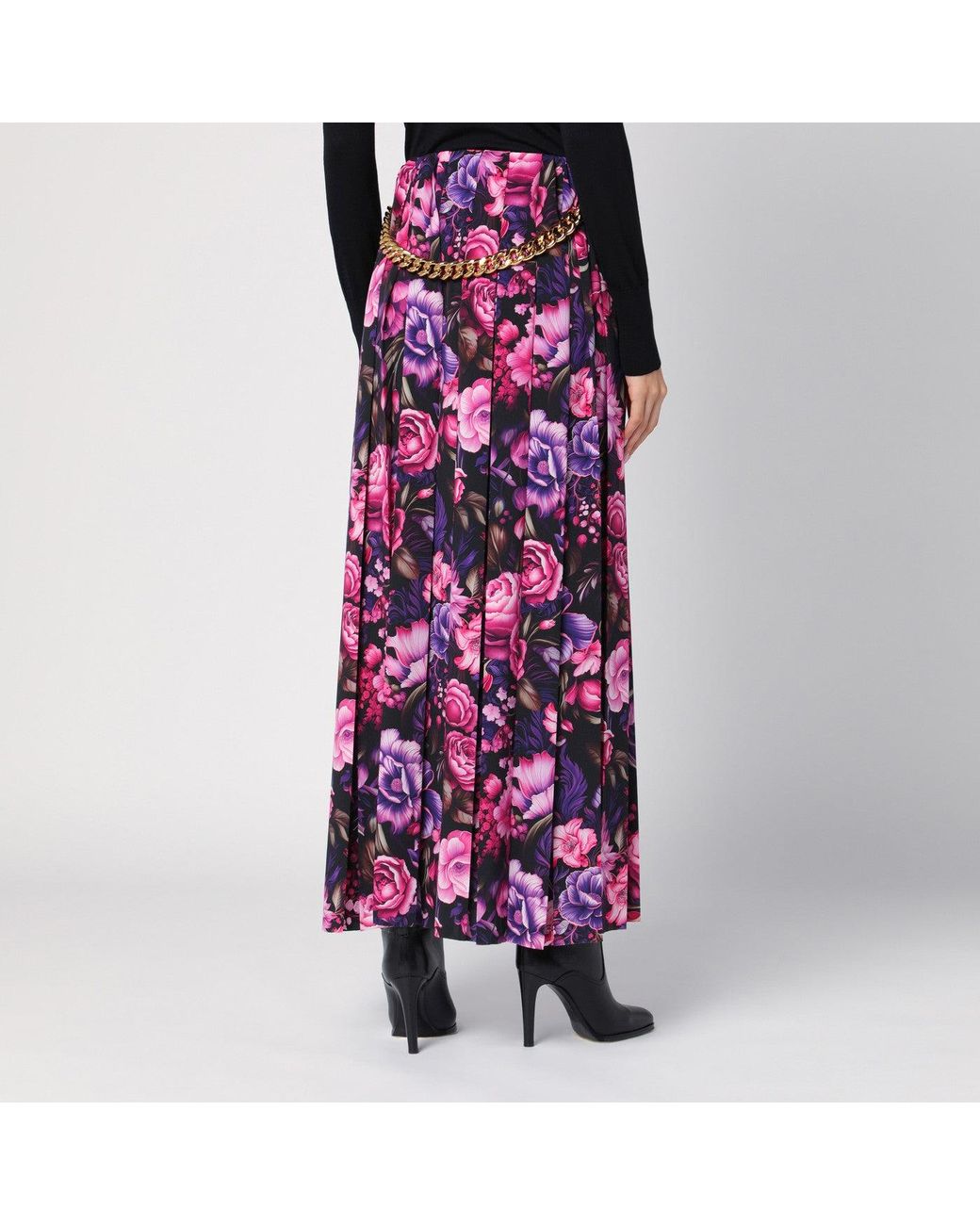 Balenciaga Purple Floral Pleated Maxi Skirt