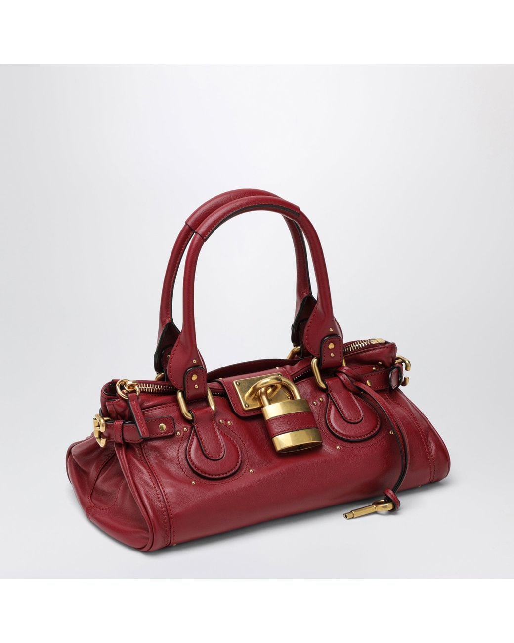 Chloé Red Grained Leather Satchel Bag With Padlock