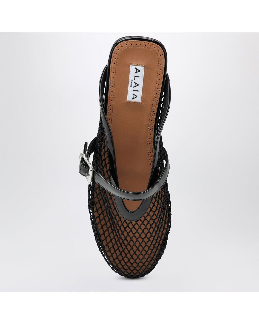Alaïa Black Flat Mesh Mules With Buckle Strap