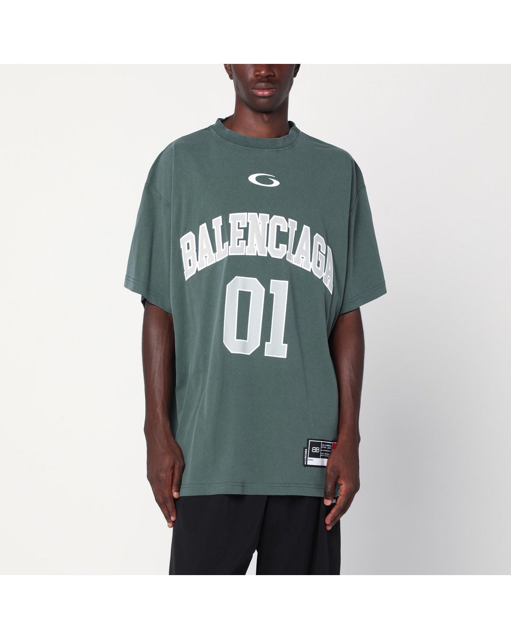 Balenciaga Dark/Light Oversized Basketball T-Shirt in Green