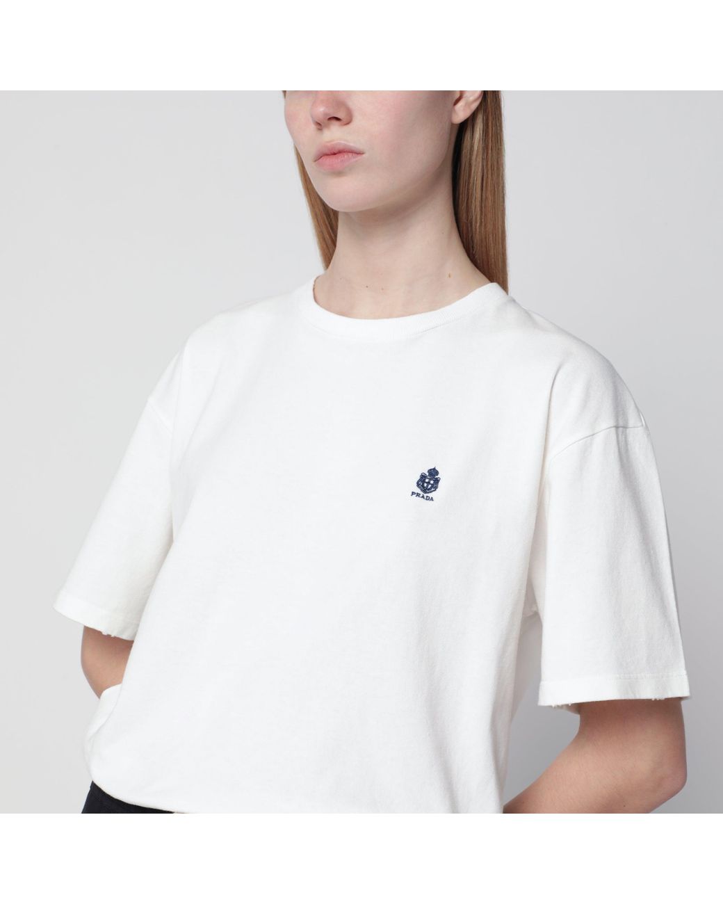 Prada White Garment-Dyed Jersey T-Shirt
