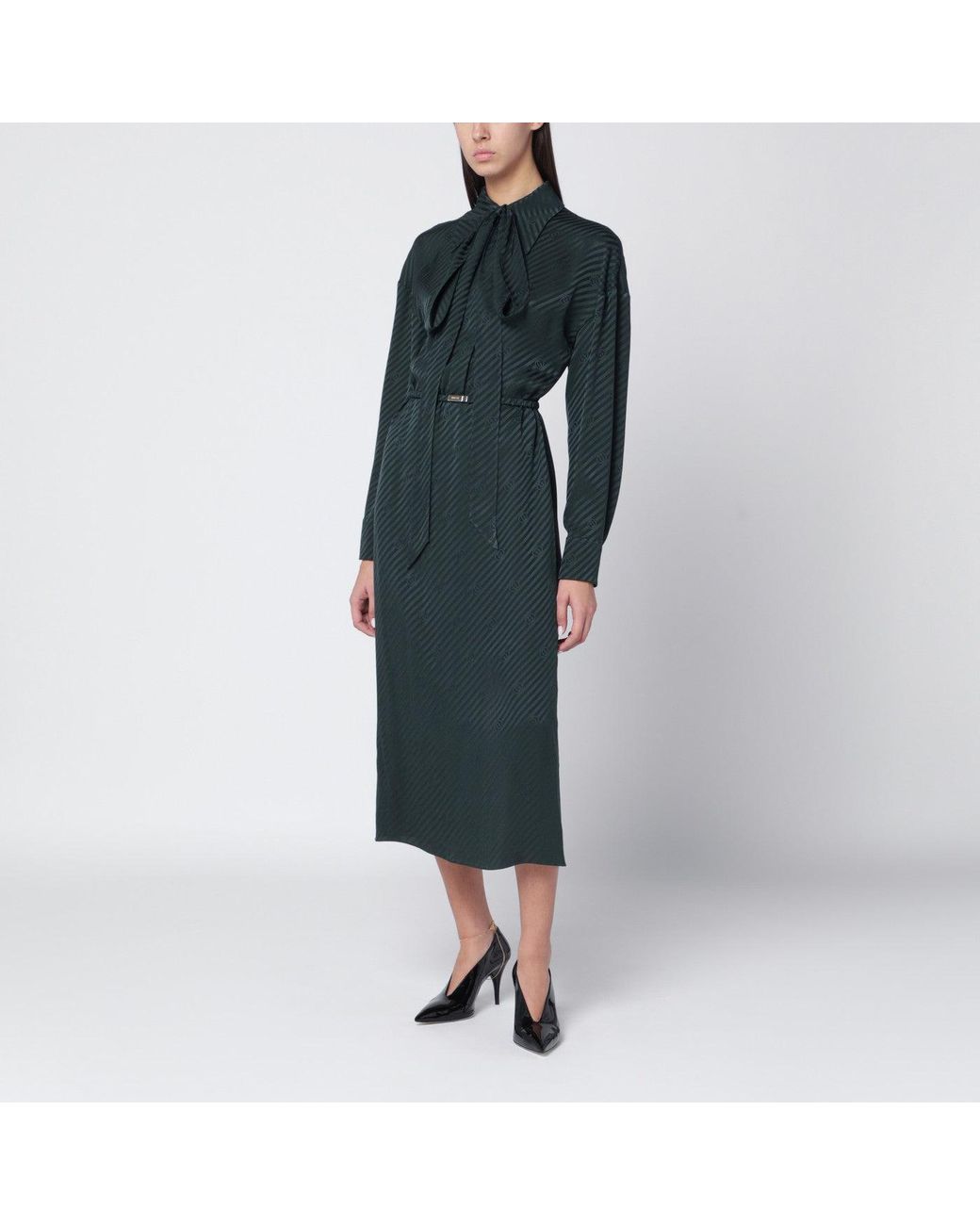 Gucci Black Gg Jacquard Silk Wrap Dress