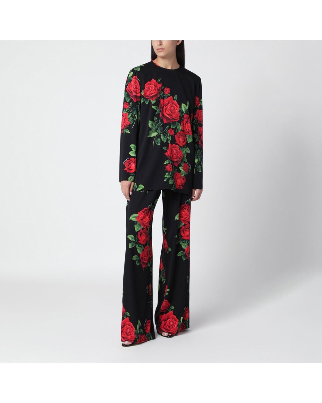 Dolce & Gabbana Red Silk Trousers With Floral Print