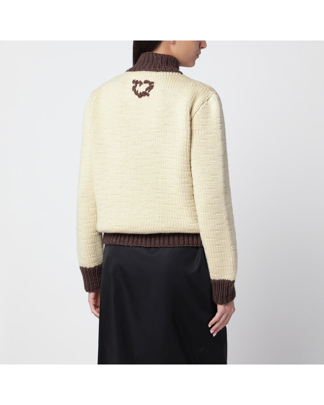 Prada Natural Corda/Cacao Zip-Up Wool Cardigan
