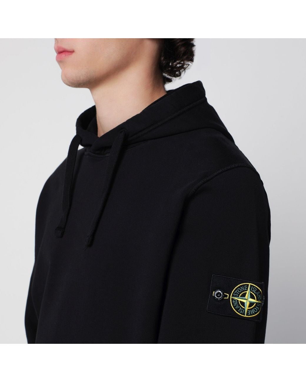 Stone Island Black Cotton Hoodie for men