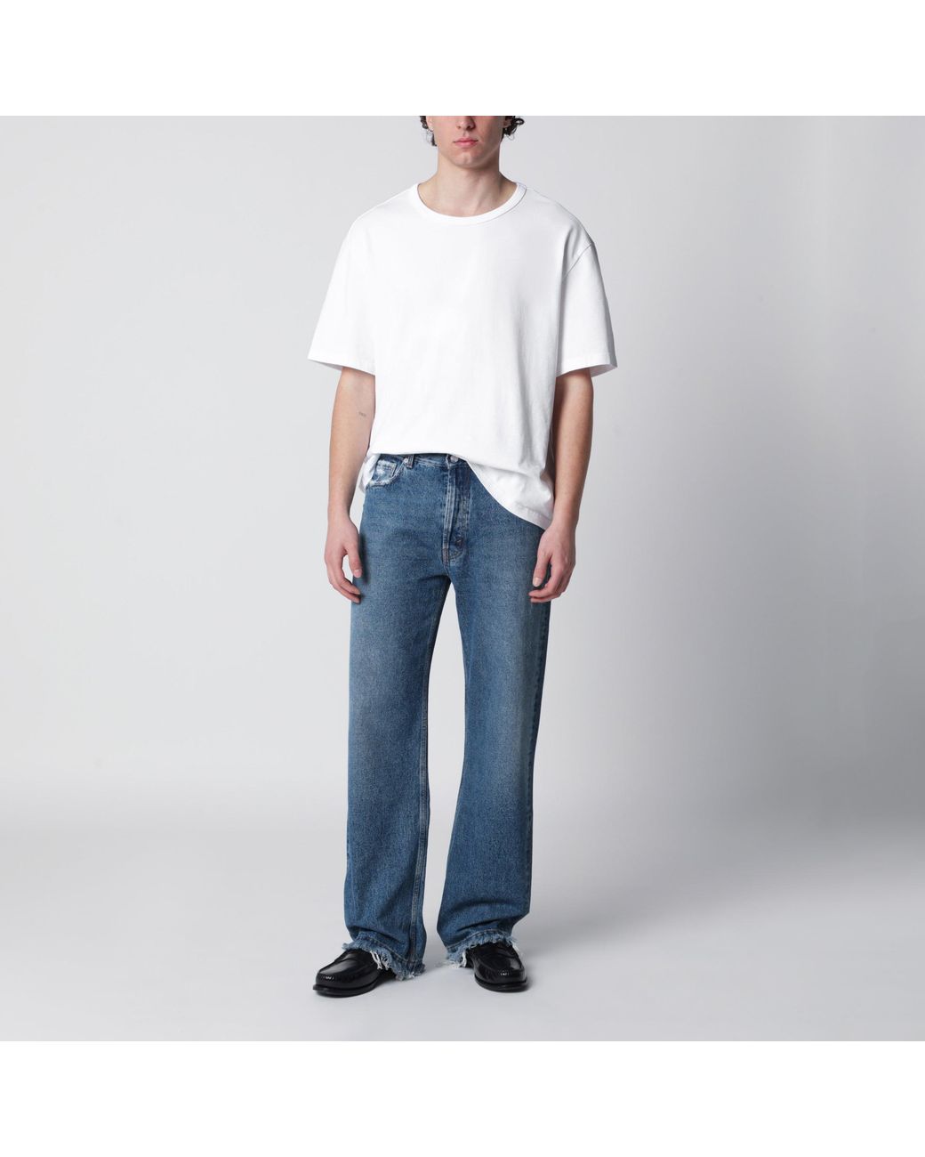 Séfr Blue Frayed Cut Jeans With Fringed Pockets for men