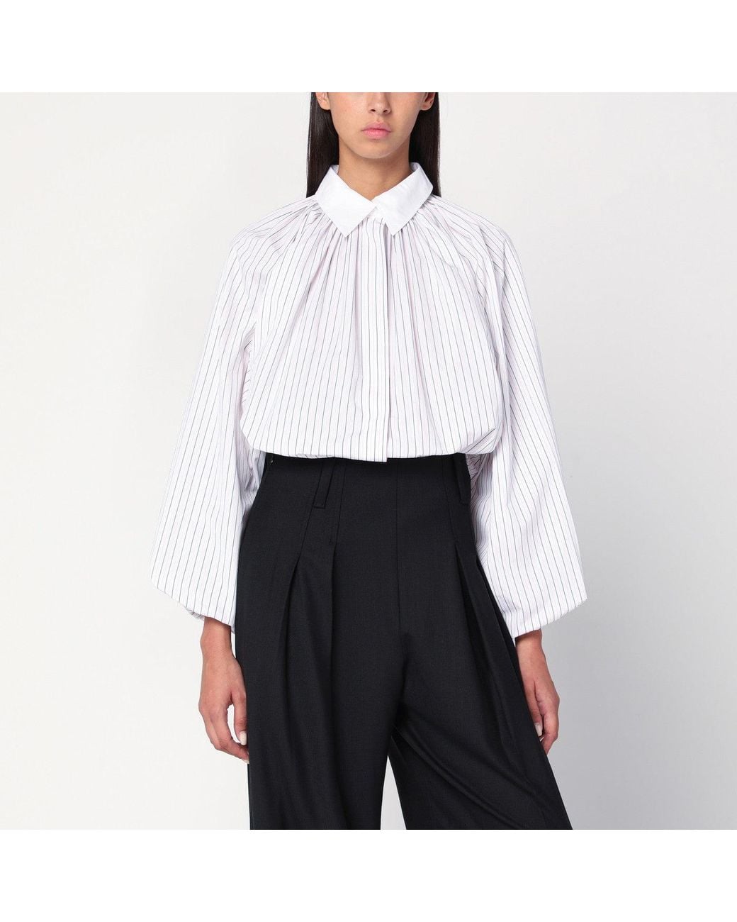 Patou White Striped Balloon-Sleeve Shirt