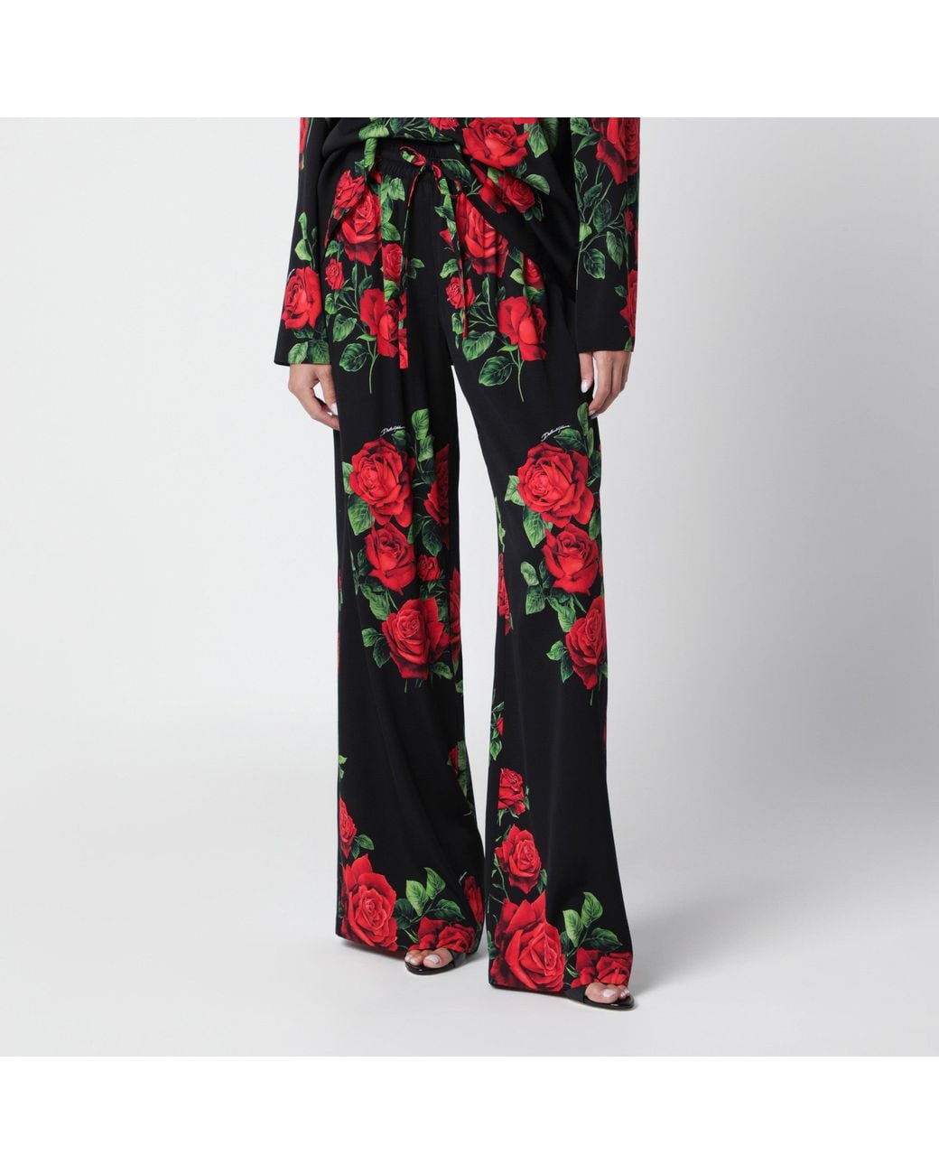 Dolce & Gabbana Red Silk Trousers With Floral Print