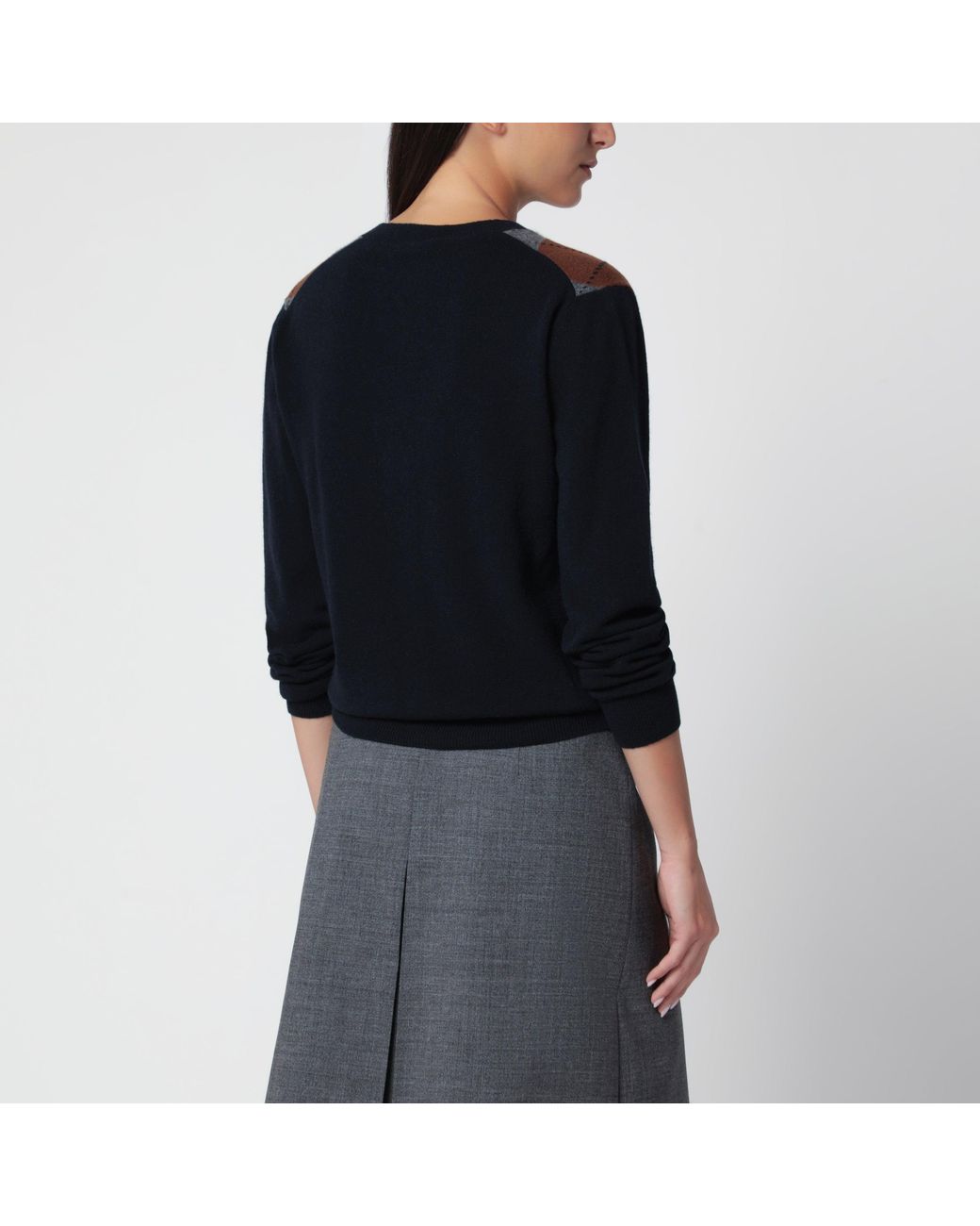 Prada Black Cashmere Argyle Cardigan