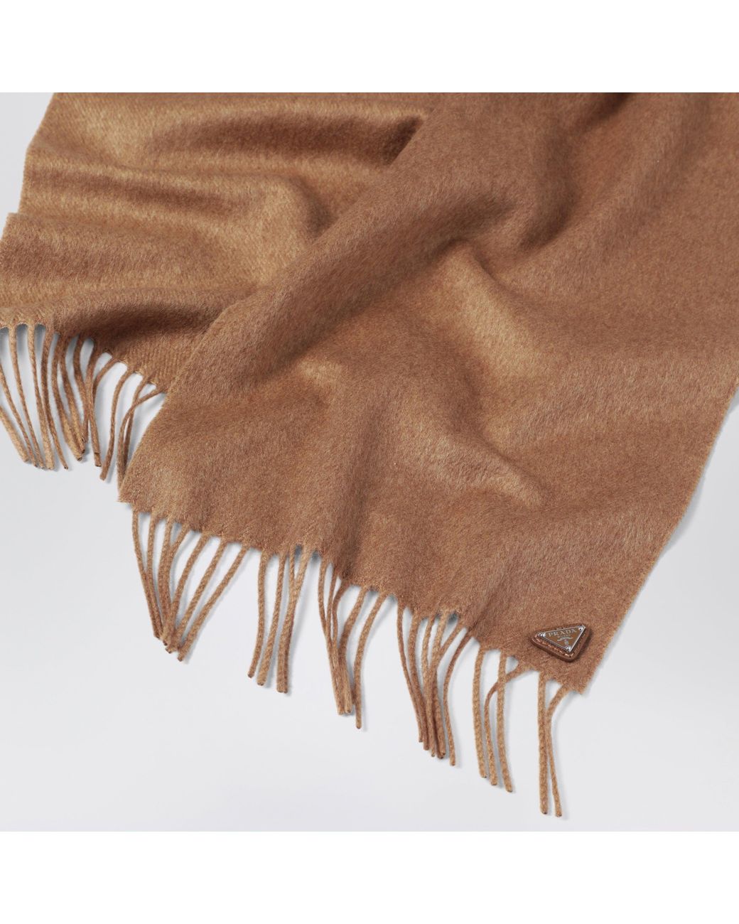 Prada Brown Camel Silk And Cashmere Scarf for men