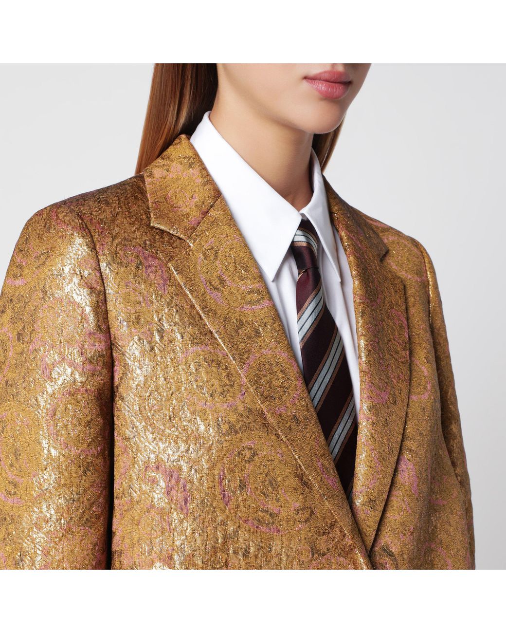 Dries Van Noten Natural Single-Breasted Coat With Jacquard Pattern