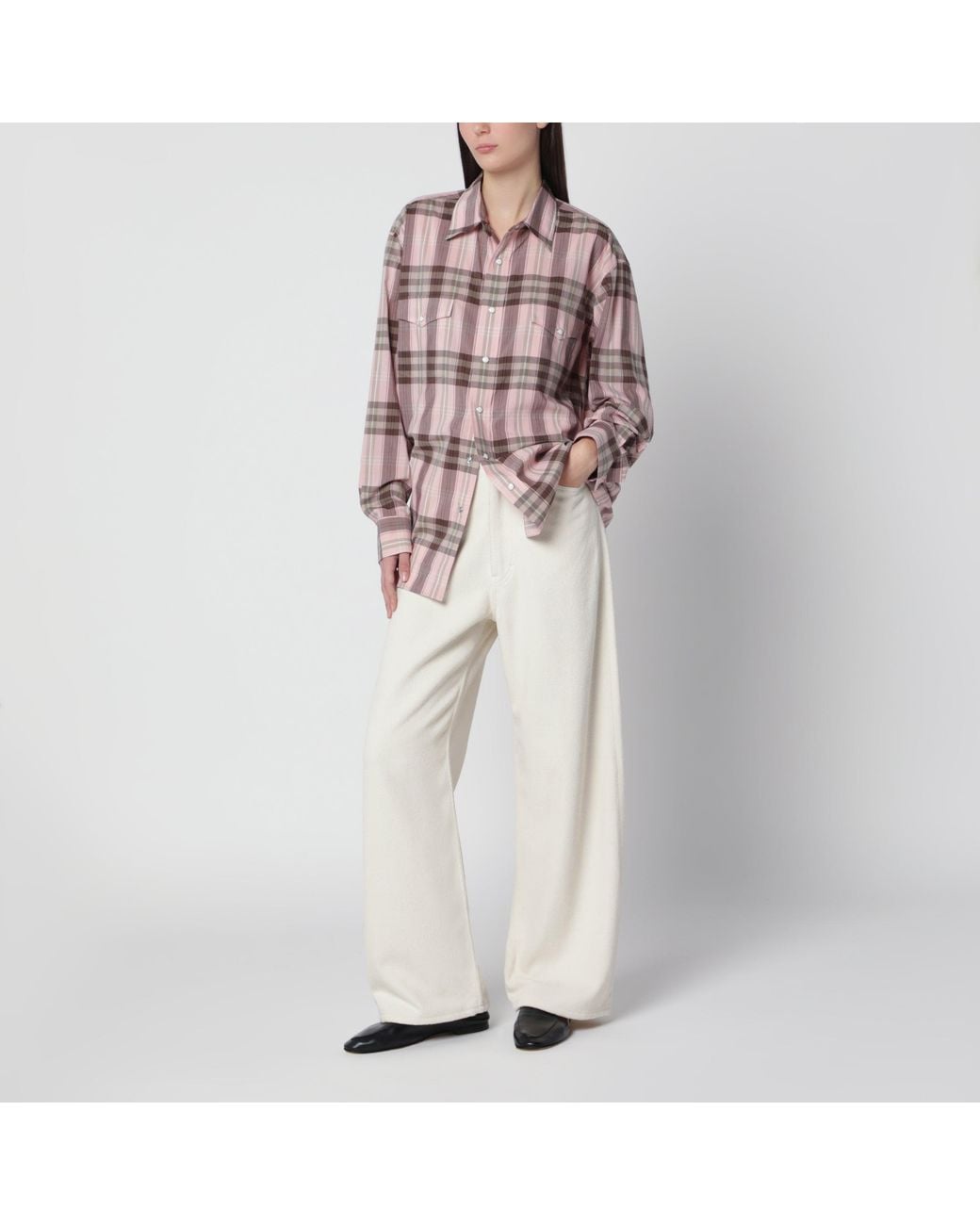 Auralee White Wide-Leg Ivory Silk Denim Trousers