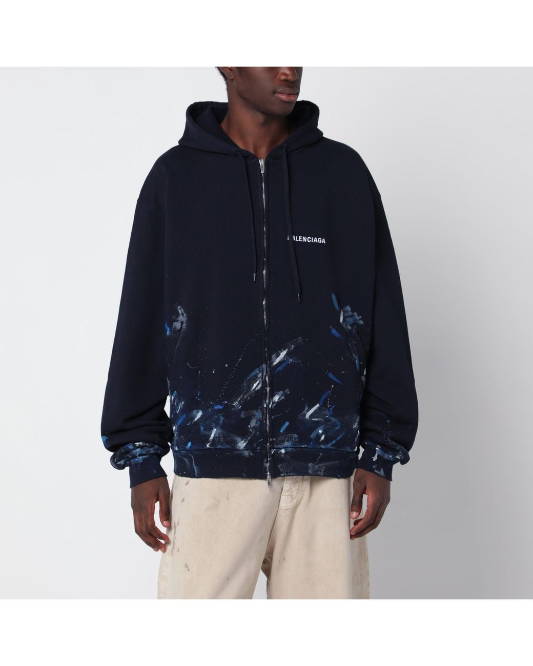 Balenciaga Blue Zip-Up Sweatshirt With Paint-Stain Effect for men