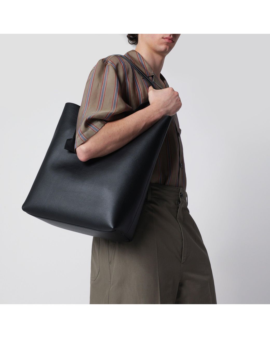 Saint Laurent Black Bold Leather Shopping Bag for men