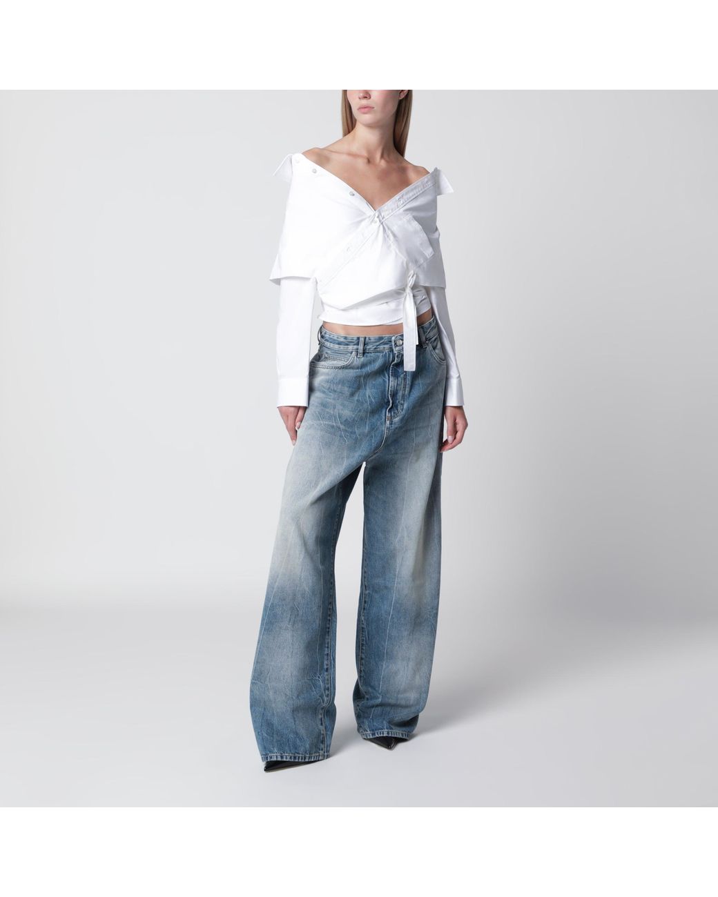 Balenciaga White Wrap Shirt With Off-Shoulder Design