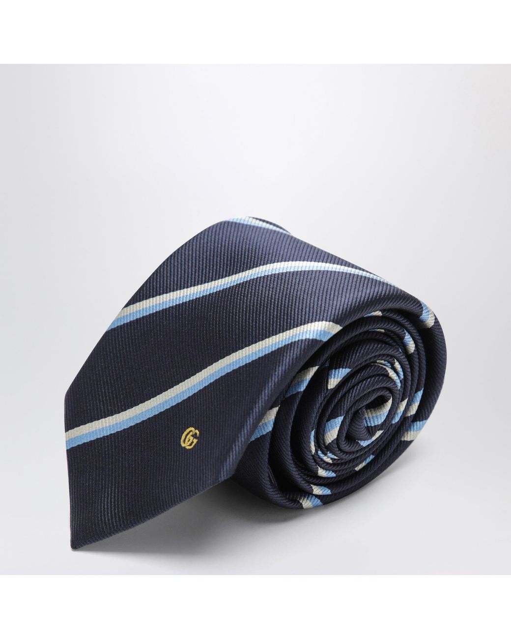 Gucci Blue Striped Silk Jacquard Tie With Double G for men