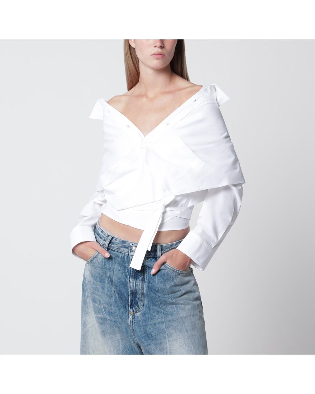 Balenciaga White Wrap Shirt With Off-Shoulder Design