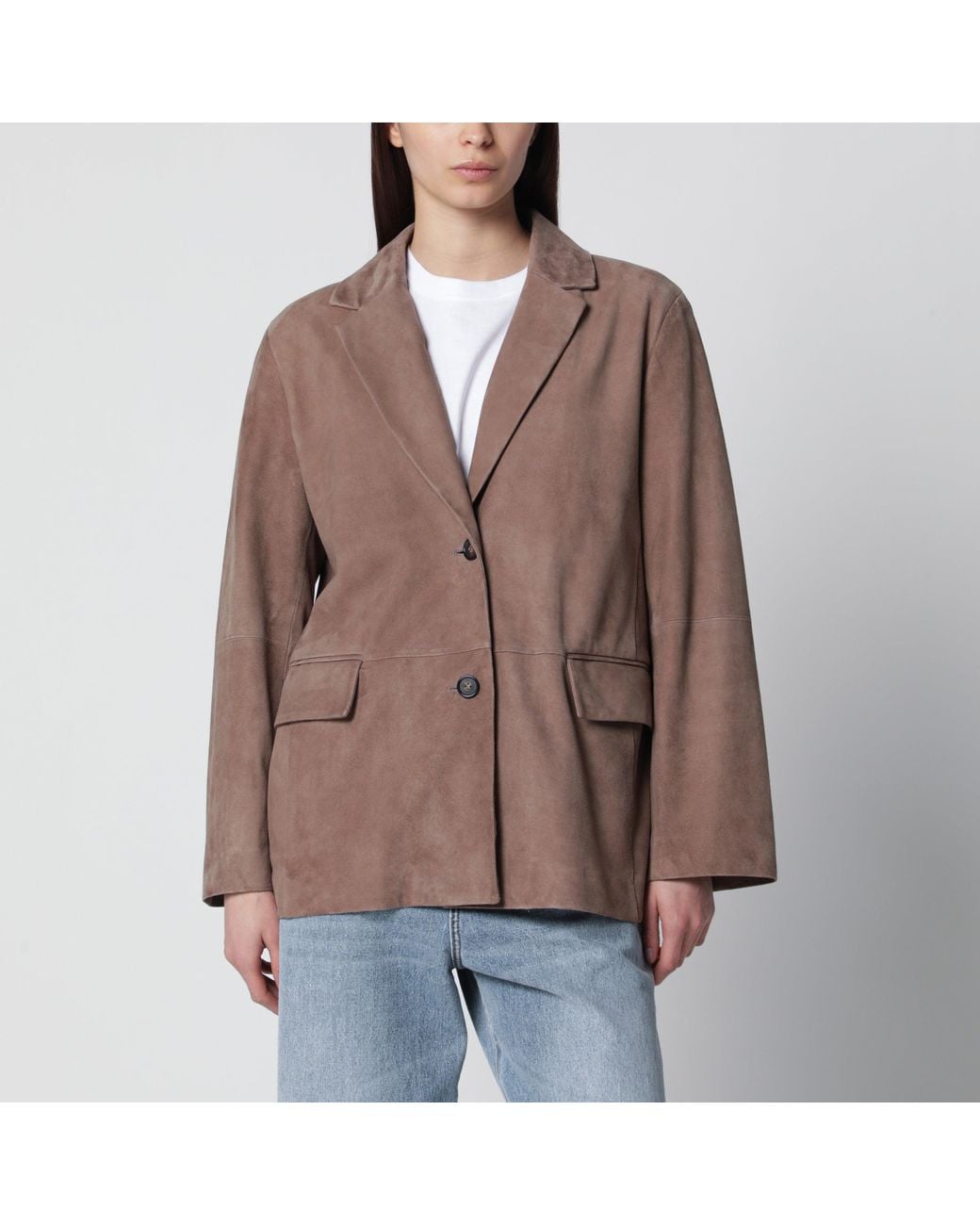 Max Mara Brown Single-Breasted Hazelnut Suede Jacket