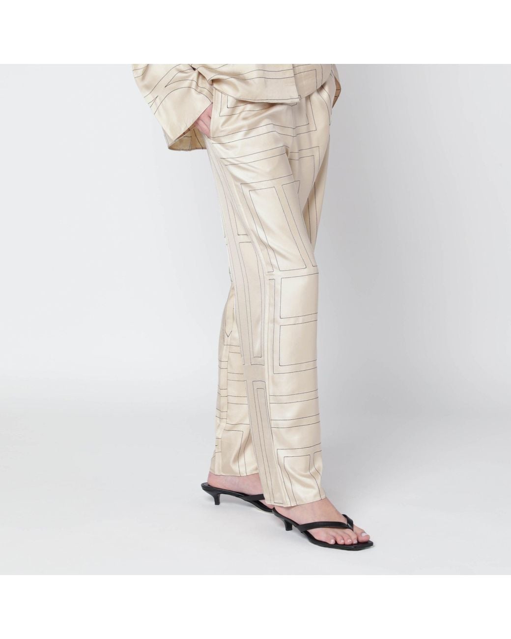 Totême Natural Ivory Monogram Silk Pajama Trousers