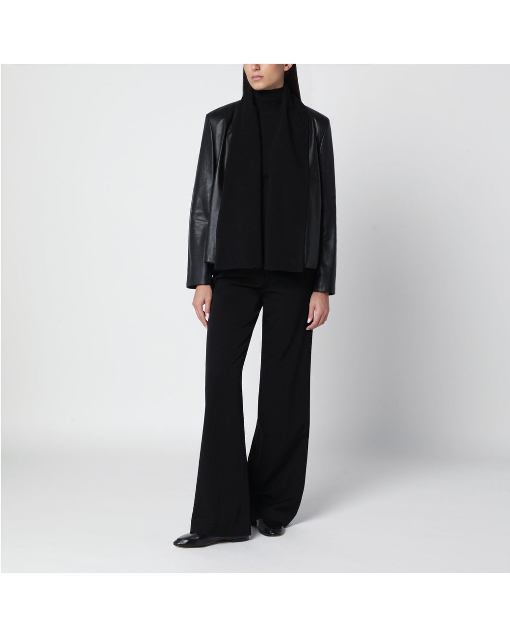 Totême Black Leather Jacket With Scarf Collar
