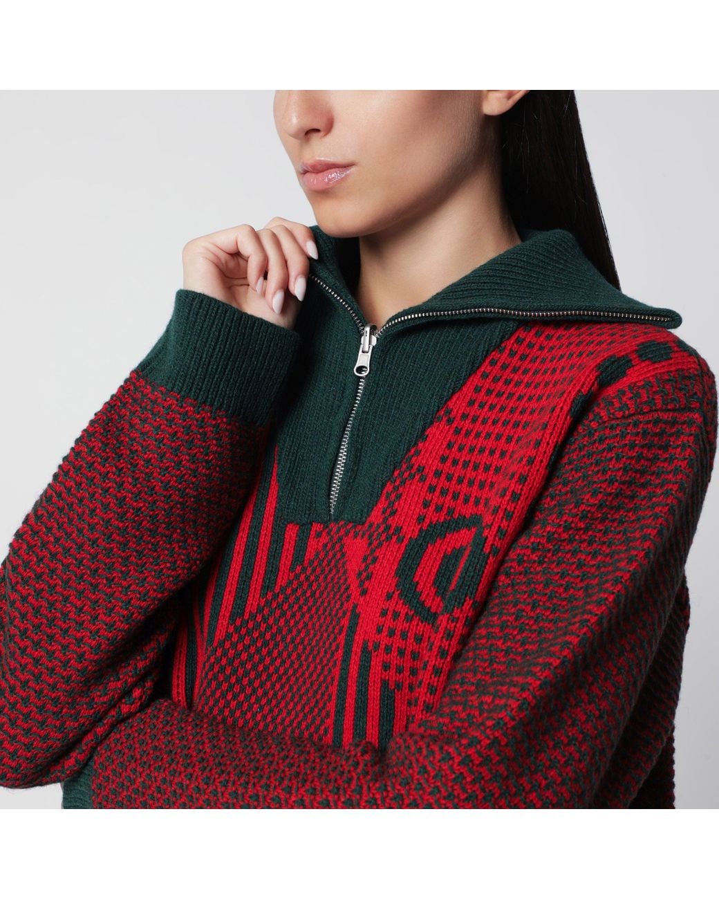 MM6 by Maison Margiela Red Forest Wool Blend Jacquard Knit Sweater