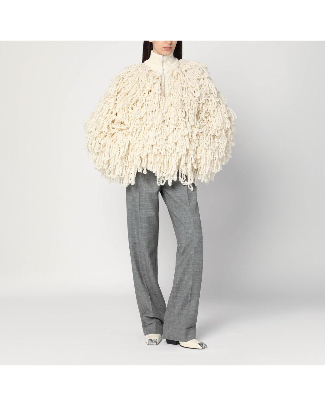 Stella McCartney Natural Wool Bomber Jacket With Fringes