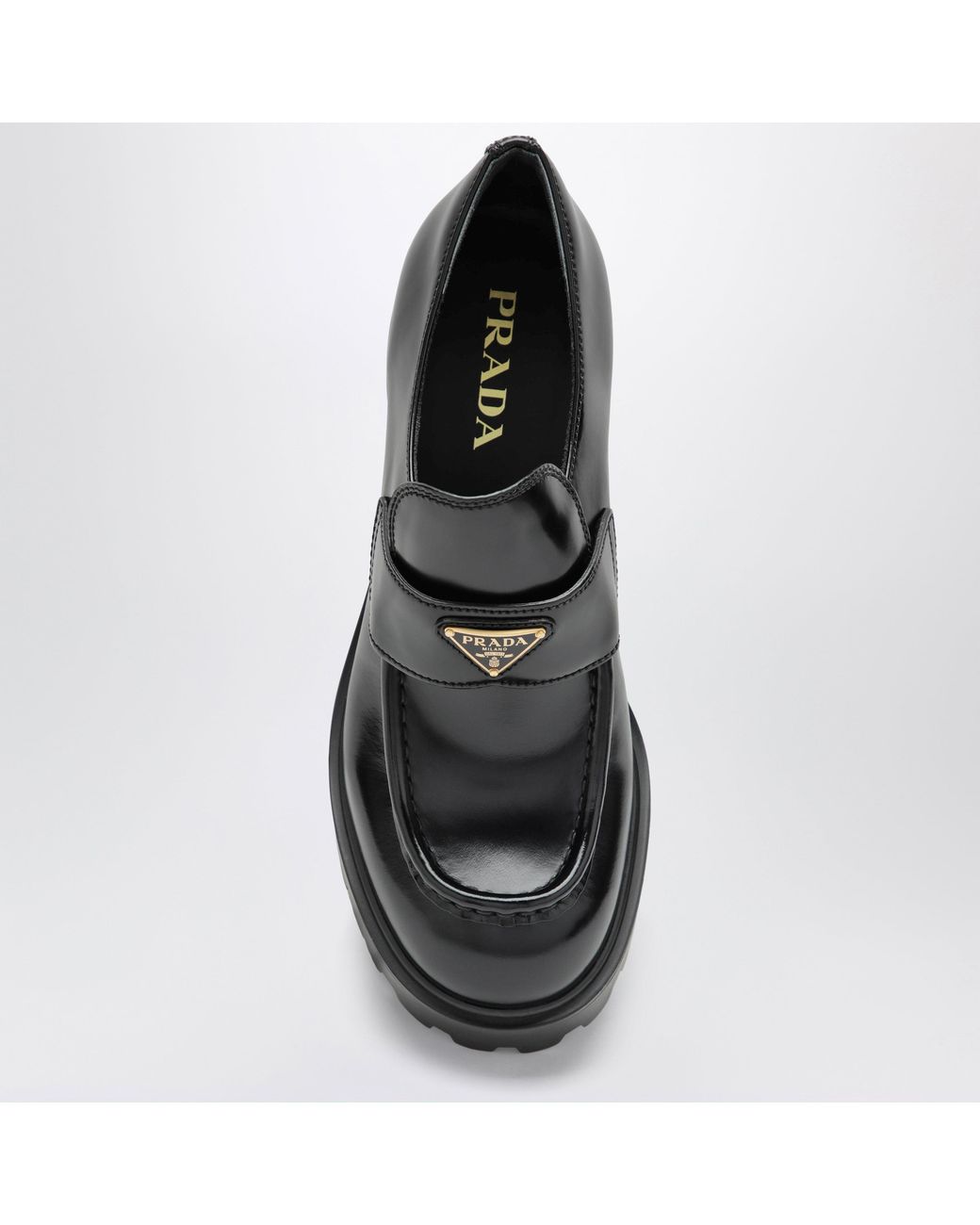 Prada Black Brushed Leather Heeled Loafers