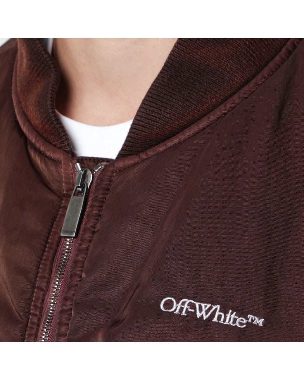 Off-White c/o Virgil Abloh Brown Arrow Logo Zip-Up Bomber Jacket for men