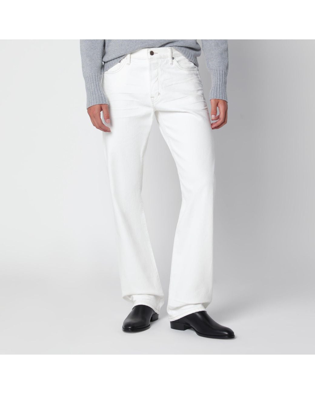Tom Ford White Jeans With Biker-Effect Details for men