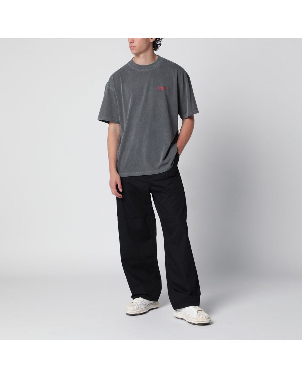 Represent Gray Washed Cotton Tshirt With Logo for men