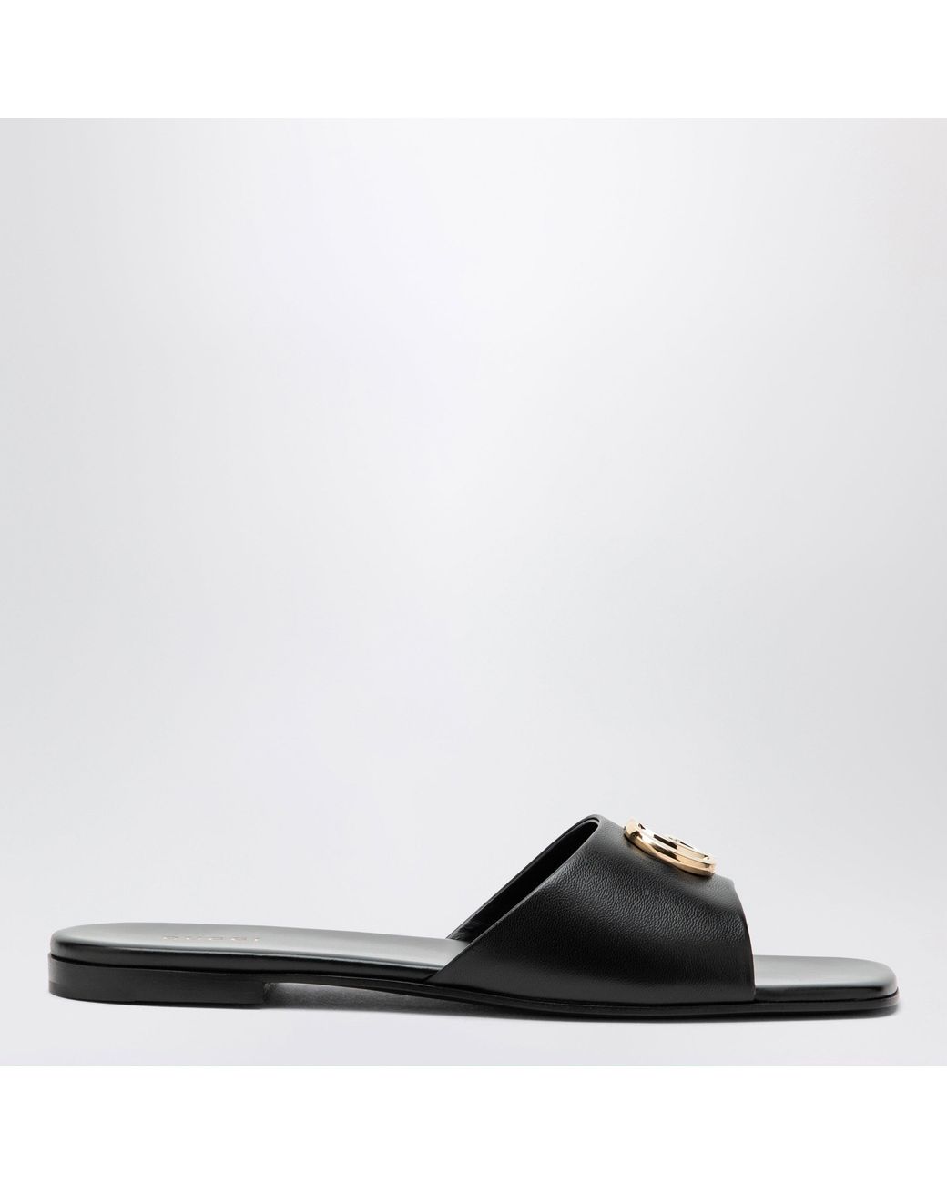 Gucci Black Nappa Leather Double G Slides
