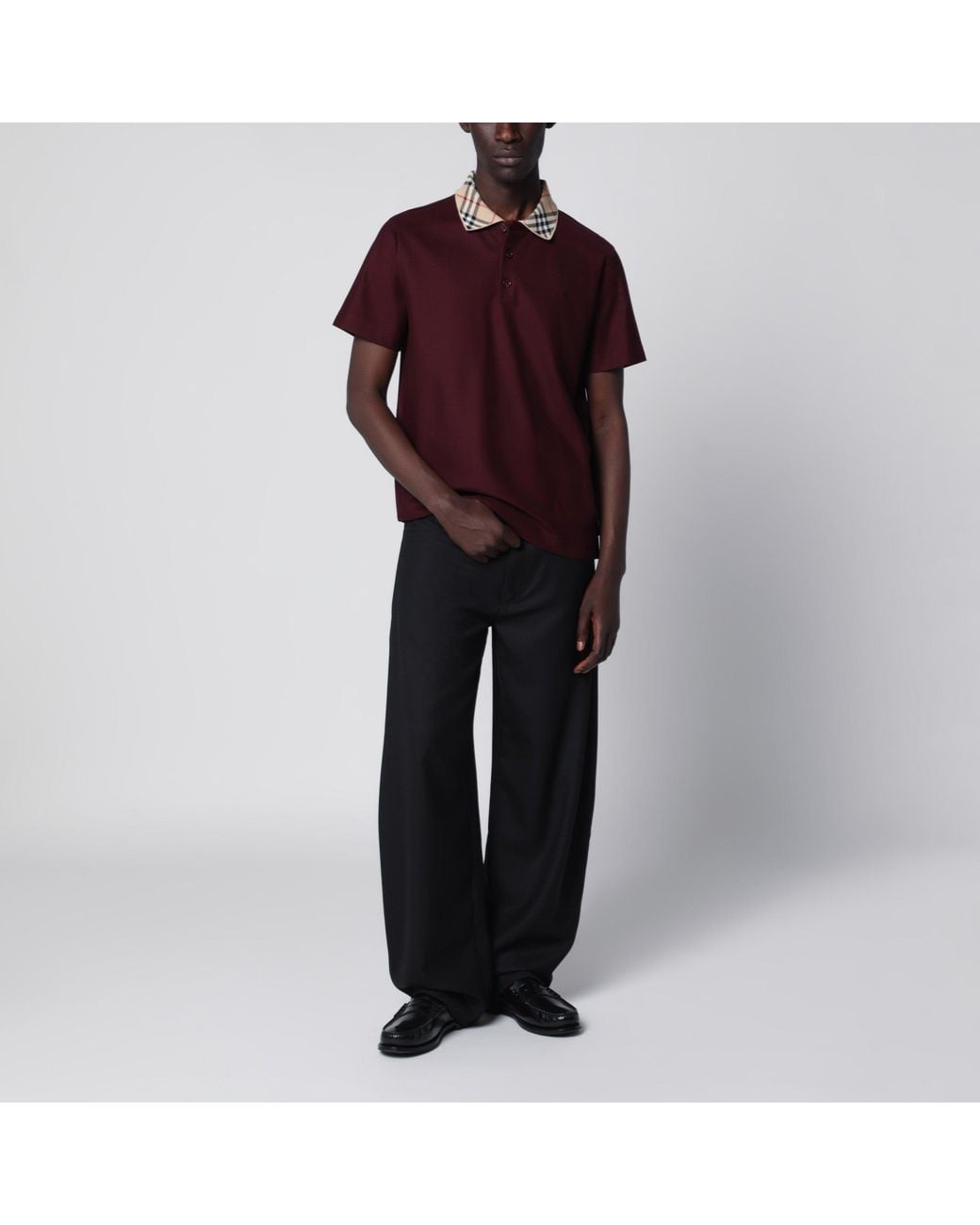 Burberry Red Cotton Polo Shirt With Check Collar for men