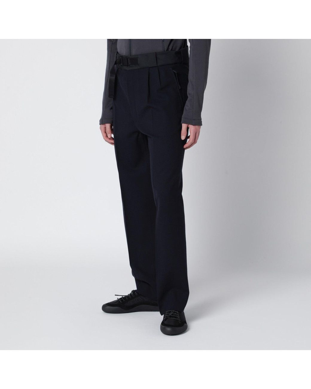 Prada Black Wool Trousers With Technical Details for men