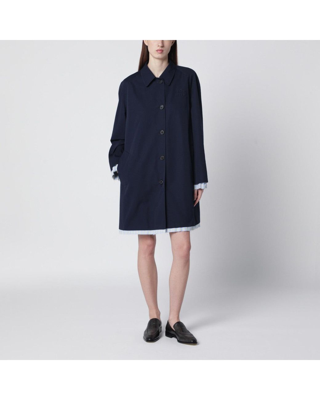 Miu Miu Blue Cotton Overcoat