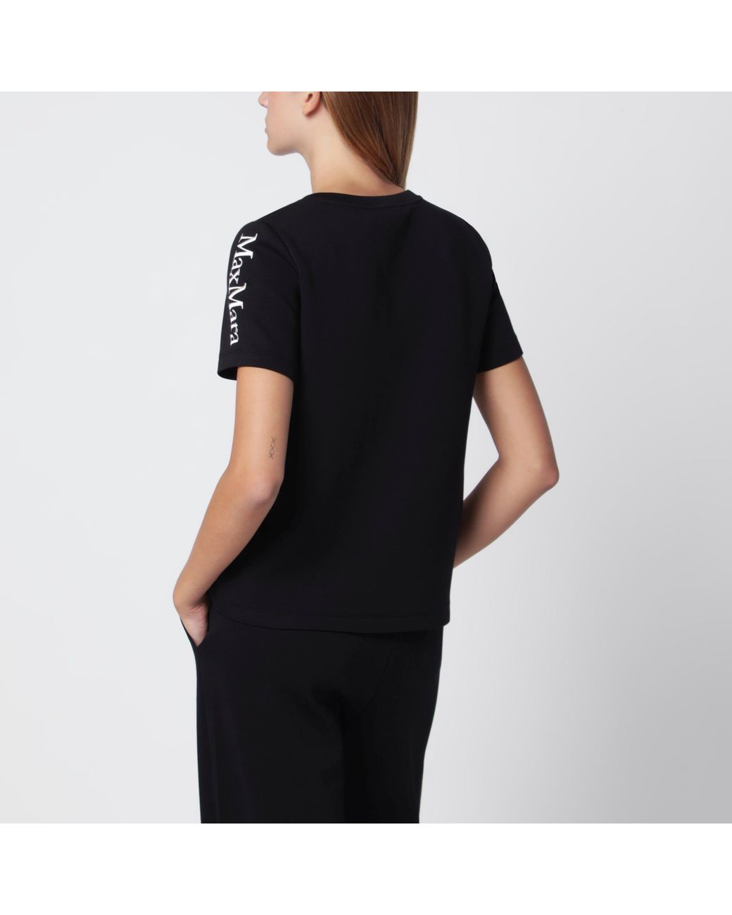 Max Mara Black Cotton-Blend T-Shirt With Embroidered Logo
