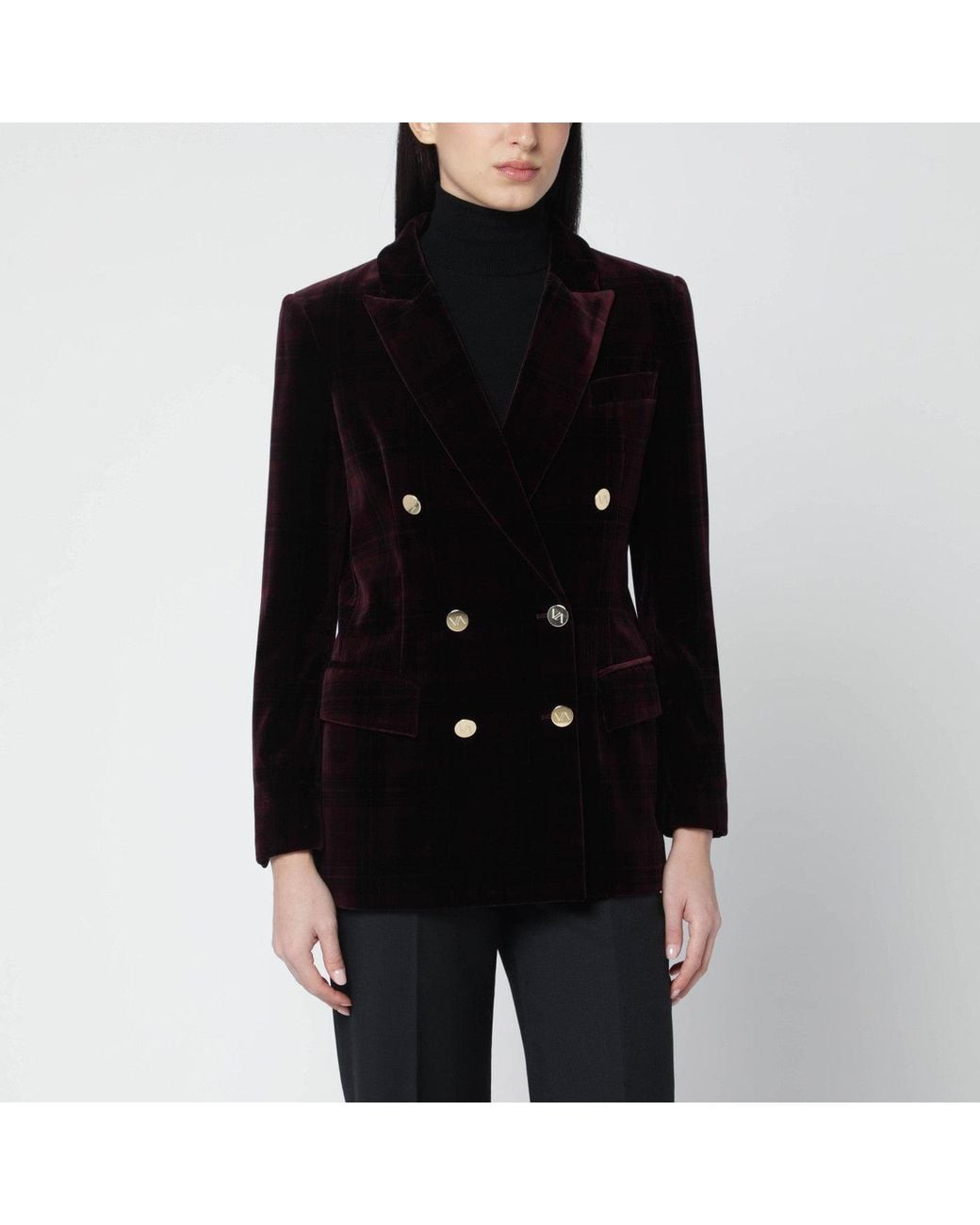 VI TO VI Black Bordeaux Velvet Double-Breasted Jacket