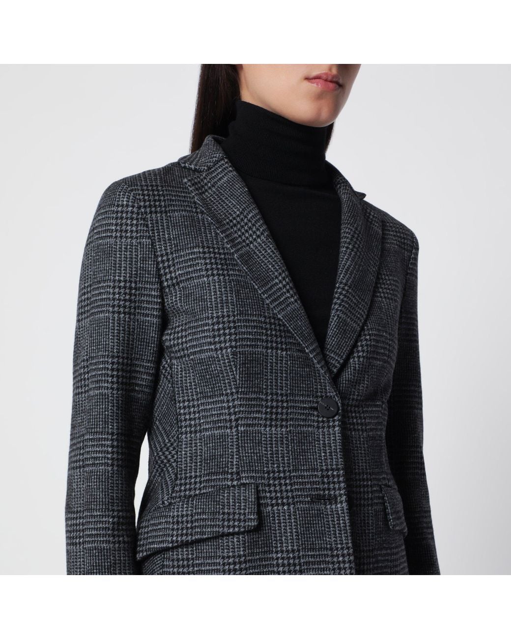 Harris Wharf London Black Single-Breasted Prince Of Wales Check Jacket