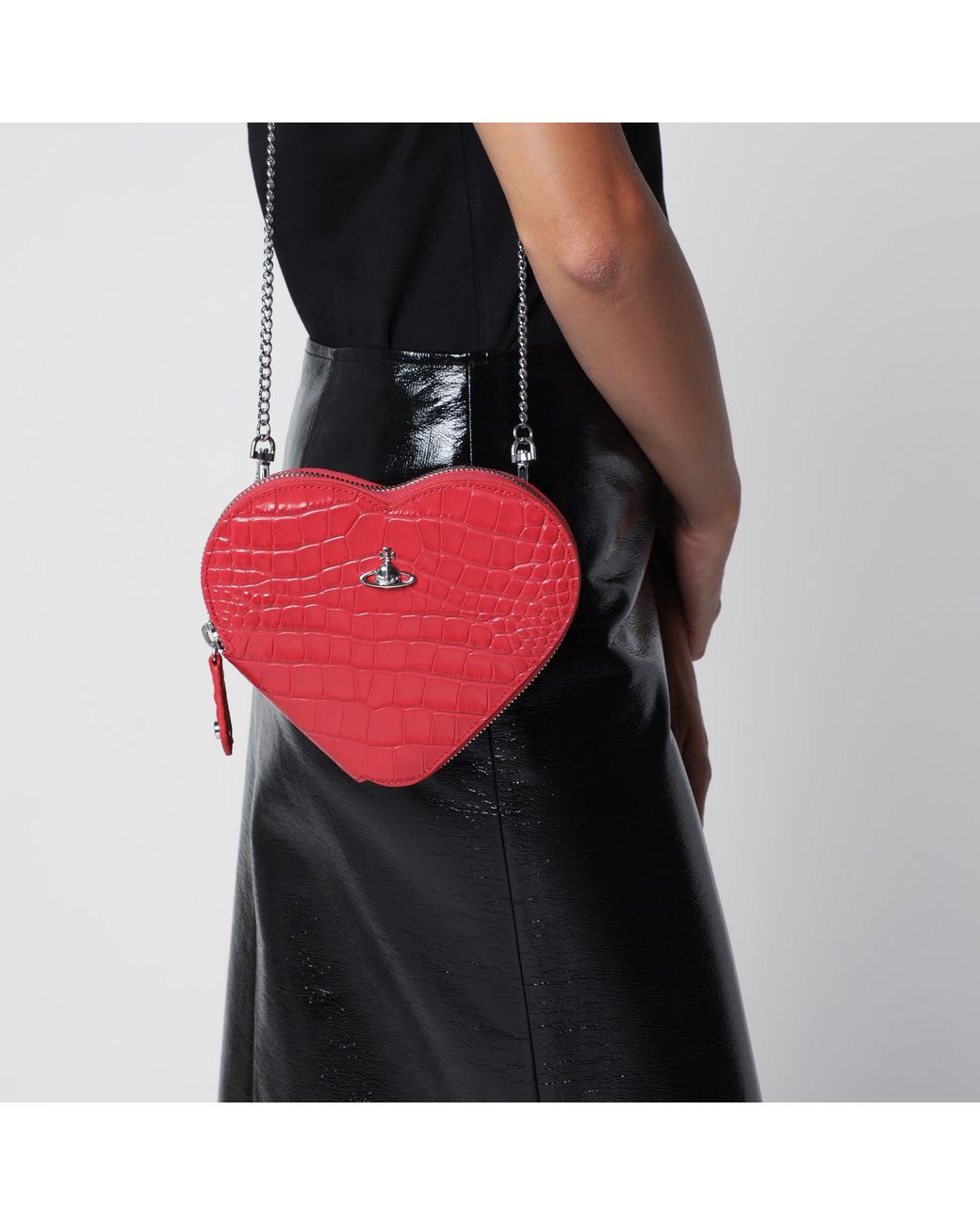 Vivienne Westwood Red Heart Embossed Croc Shoulder Bag