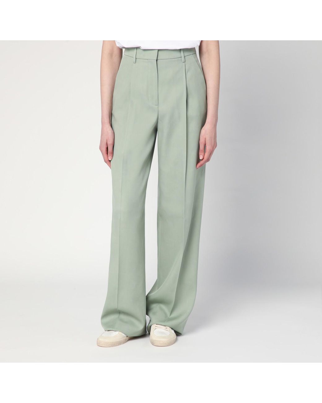 パンツ Golden  Wide-Leg Light Green Wool Trousers Golden Goose Wide-Leg Light Wool Trousers in Green | Lyst