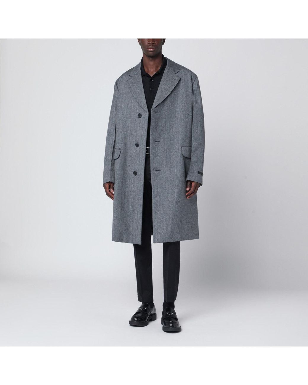 Prada Gray Single-Breasted Wool Coat for men